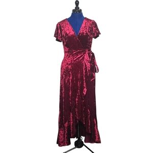 Altar'd State Burgundy Red Crushed Velvet Hi Lo Maxi Wrap Dress